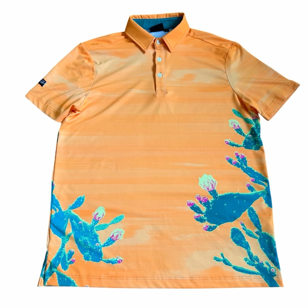Sunday Swagger Men’s Phoenix Performance Golf Polo Shirt Sz S Cactus Print GUC